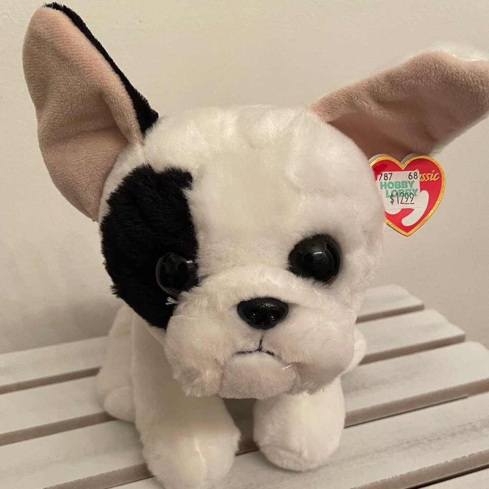 Ty Classic VelveTY MARCEL the Dog 11" Plush Stuffed Toy White & Black Puppy Soft